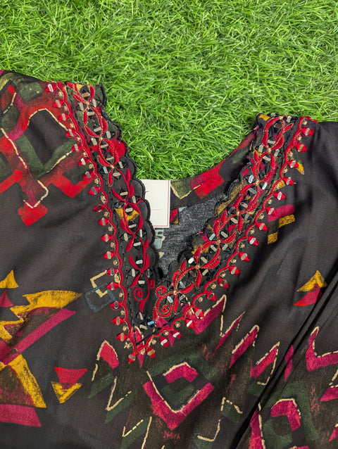 Pure Muslin Printed Kurti| Black Red Print Mirror (101)