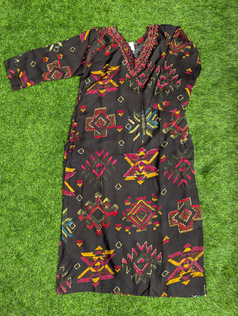 Pure Muslin Printed Kurti| Black Red Print Mirror (101)