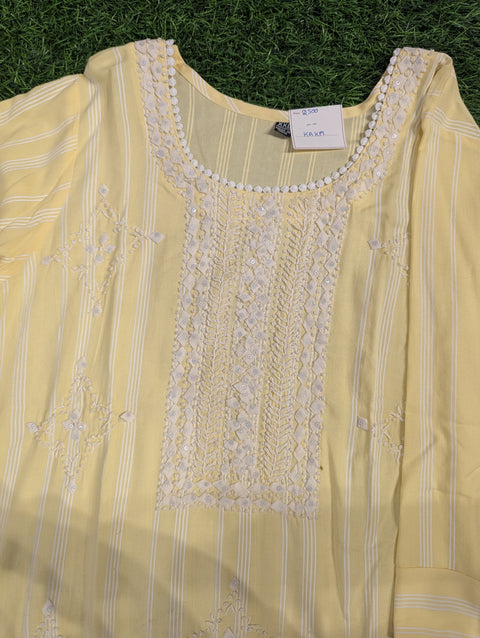 Crepe Kurti| Light Yellow Emb (104)
