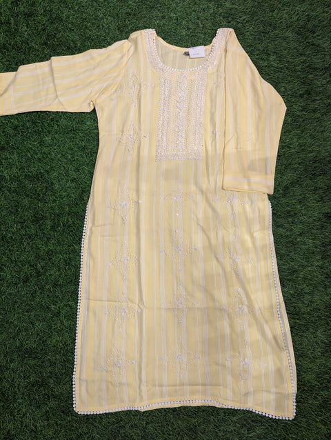 Crepe Kurti| Light Yellow Emb (104)