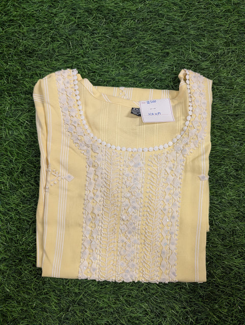 Crepe Kurti| Light Yellow Emb (104)
