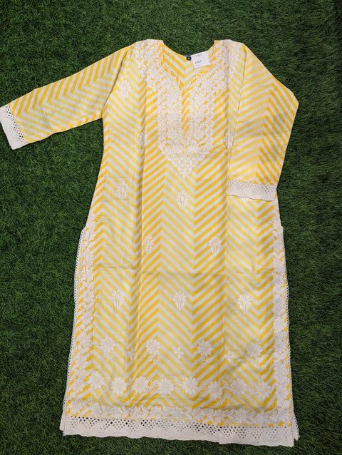 Cotton Chikankari Kurti| Bright Yellow Stripes ( 105)