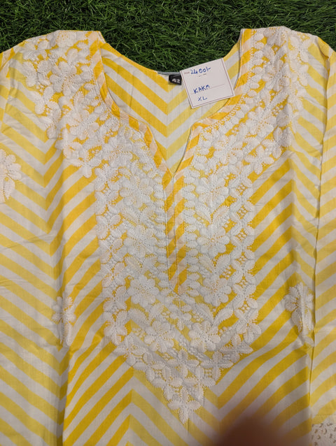 Cotton Chikankari Kurti| Bright Yellow Stripes ( 105)