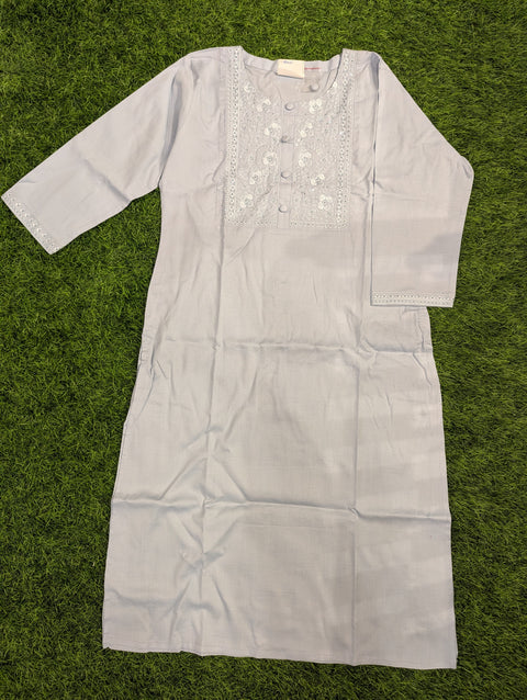 Premium Cotton Kurti | Grey Emb (106)