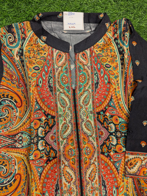 Muslin Printed Kurti| Black Orange Print (107)