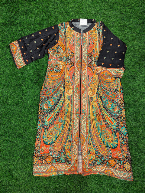 Muslin Printed Kurti| Black Orange Print (107)