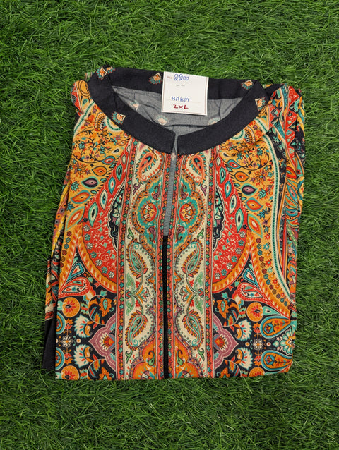 Muslin Printed Kurti| Black Orange Print (107)