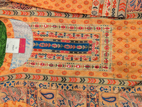 Muslin Printed Kurti | Yellowish Orange Print (109)