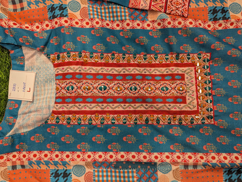 Muslin Printed Kurti| Deep Blue Orange Print (110)