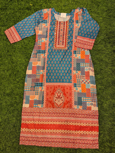 Muslin Printed Kurti| Deep Blue Orange Print (110)