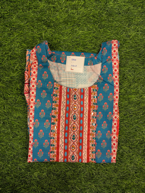 Muslin Printed Kurti| Deep Blue Orange Print (110)