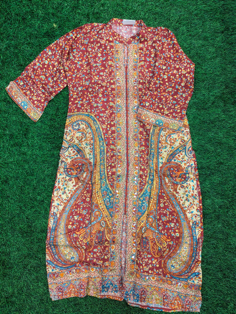 Muslin Printed Kurti| Red print mirror (112)