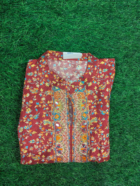 Muslin Printed Kurti| Red print mirror (112)