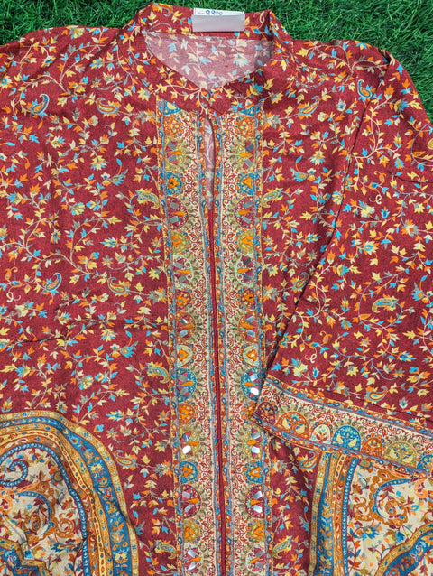 Muslin Printed Kurti| Red print mirror (112)