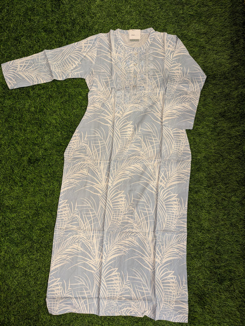 Premium Cotton Printed Kurti| Grayish blue (117)