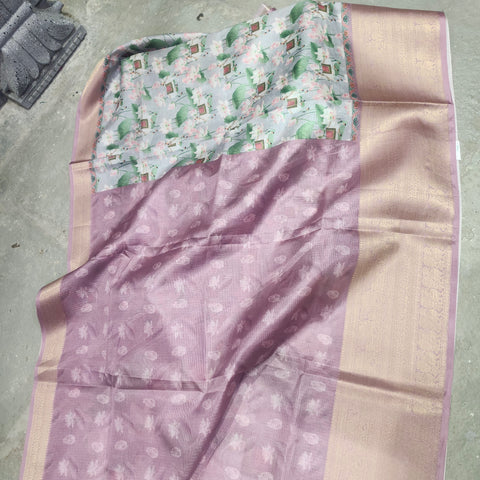 Light grey digital printed kota saree