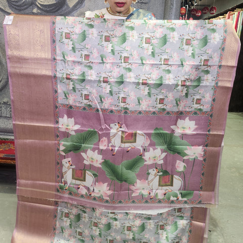 Light grey digital printed kota saree
