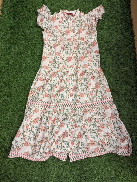Cotton Printed Kurthi | White Floral Leaves Print (11)