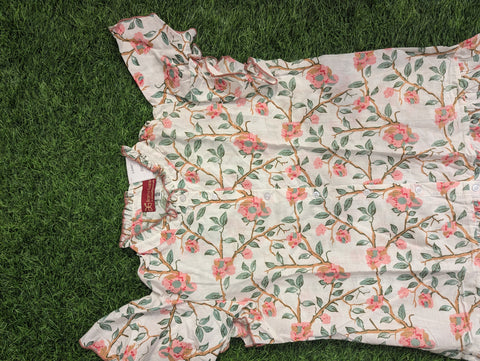 Cotton Printed Kurthi | White Floral Leaves Print (11)