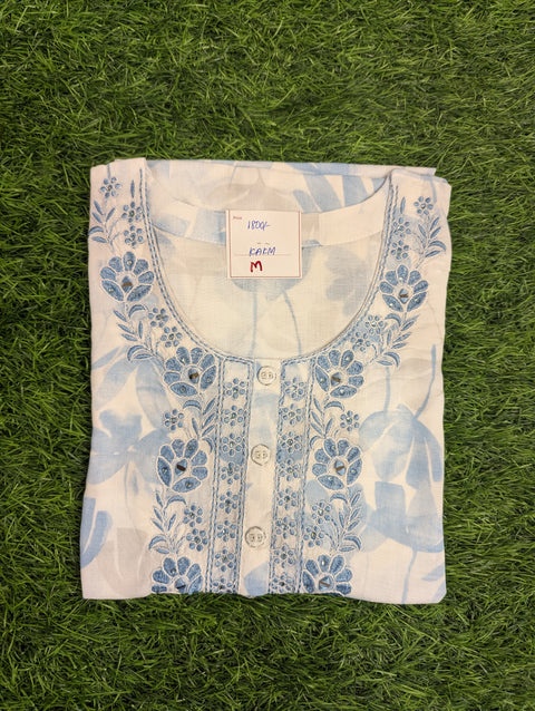 Premium Cotton Printed Kurti | White blue print (122)