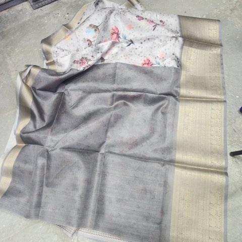 Glacier grey digital printed kota saree