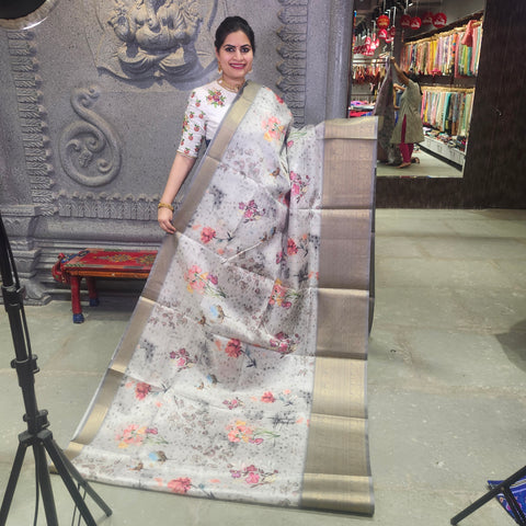 Glacier grey digital printed kota saree
