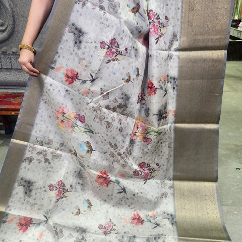 Glacier grey digital printed kota saree