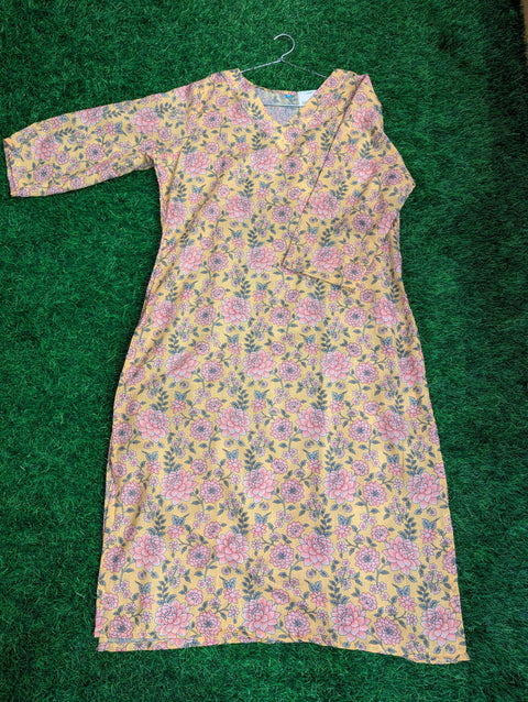 Organic Cotton Printed Kurti | Yellow Floral Print (12)