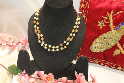 Pearls with Gold Flower Temple Necklace Set