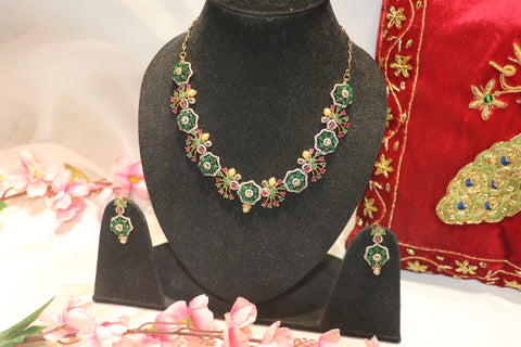 Emerald fuchsia blossom elegance necklace set