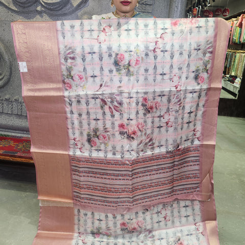 Blush peach digital printed kota saree