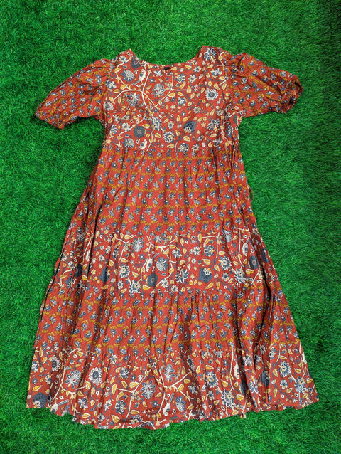 Cotton Printed Kurthi | Brick Red (1)