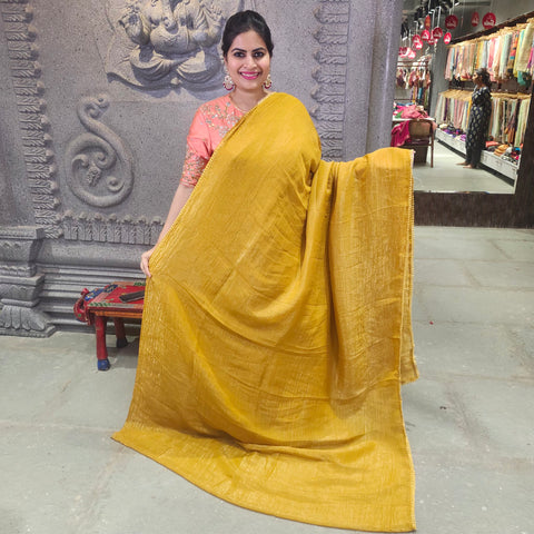 Plain Crushed Silk Saree With embroidery Blouse
