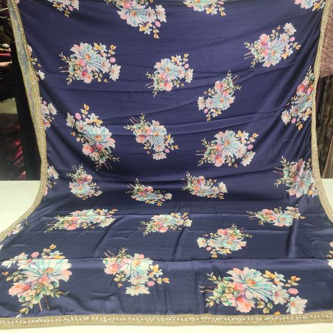 Floral Satin print Sarees - 3