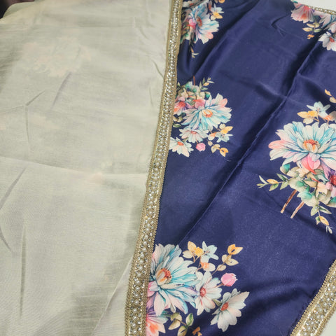 Floral Satin print Sarees - 3