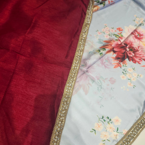 Floral Satin print Saree - 5