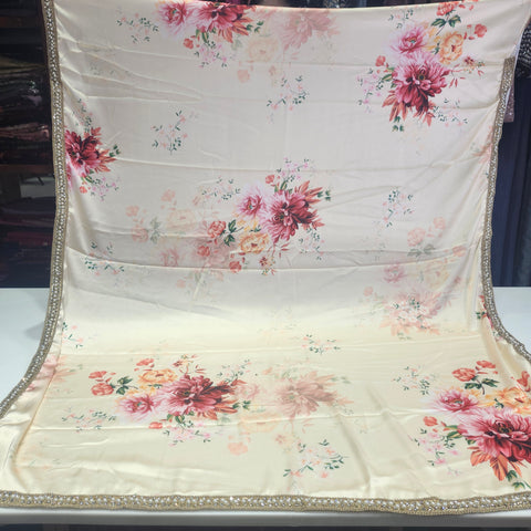 Floral Satin print Saree - 5