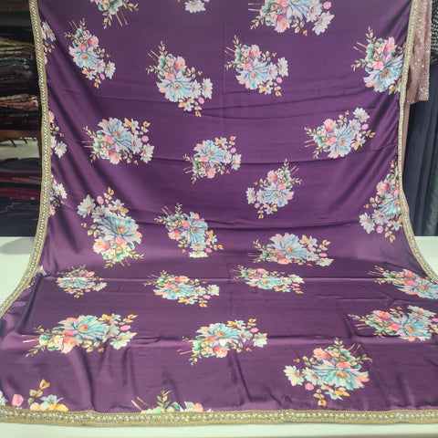 Floral Satin print Sarees - 3