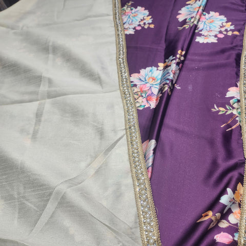 Floral Satin print Sarees - 3
