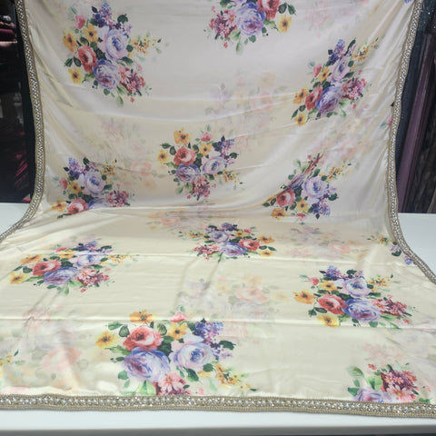 Floral Satin print Sarees - 3