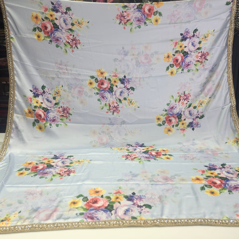 Floral Satin print Sarees - 3