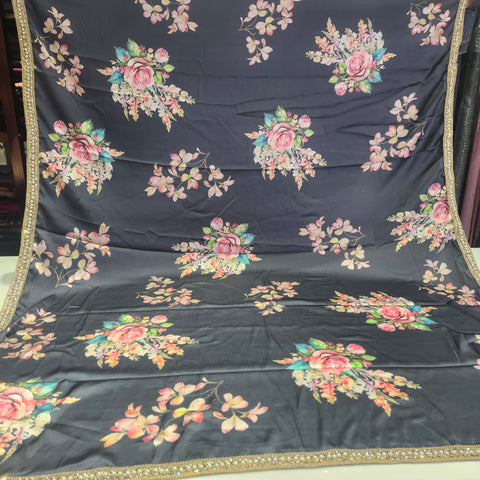Floral Satin print Saree - 6