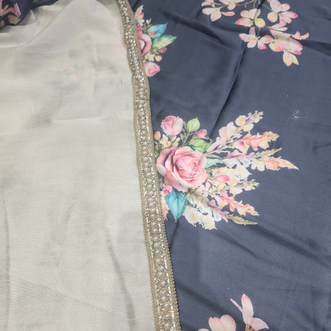 Floral Satin print Saree - 6