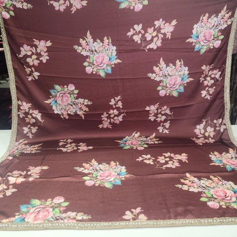Floral Satin print Saree - 6