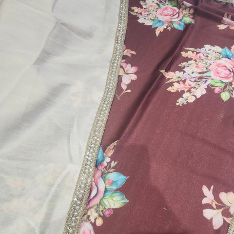 Floral Satin print Saree - 6