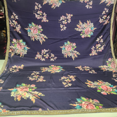 Floral Satin print Saree - 6
