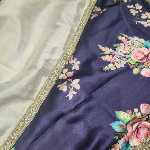 Floral Satin print Saree - 6