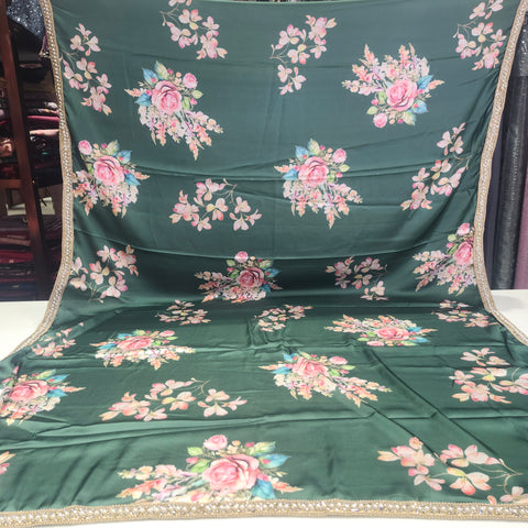 Floral Satin print Saree - 6