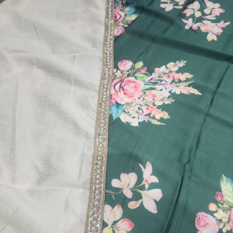 Floral Satin print Saree - 6