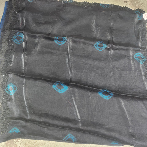 Black Tissue Organza Designer Sarees -- 2